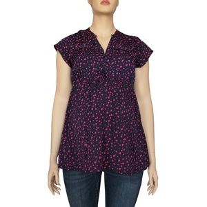 XL Navy with Pink Hearts Short Sleeve Blouse